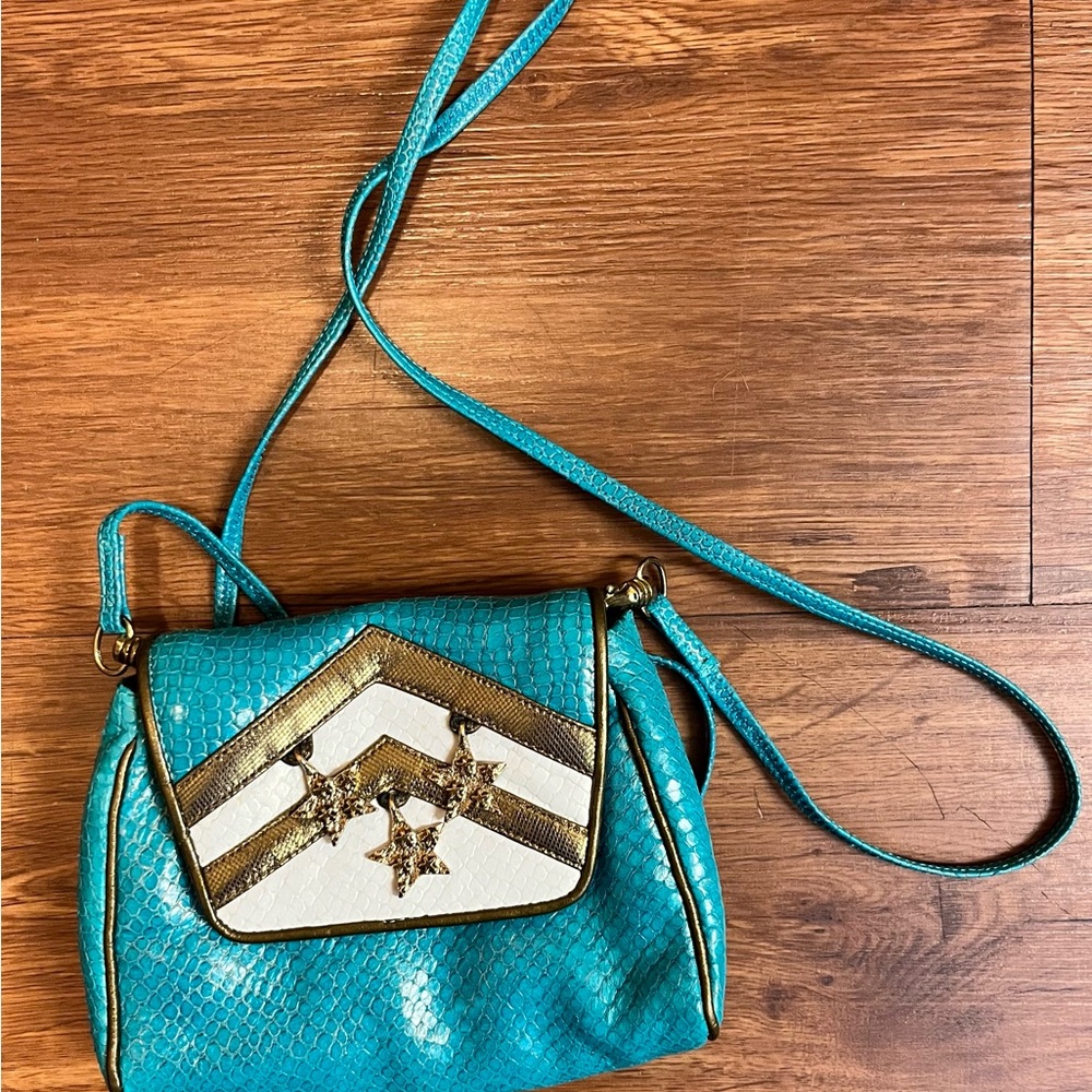 Y2K Vtg Sharif small turquoise leather textured crossbody. - Picture 2 of 9